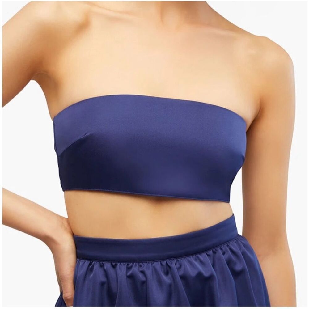 🌸 Revolve WeWoreWhat Navy Blue Zip Back Duchess Bandeau Top Size 4